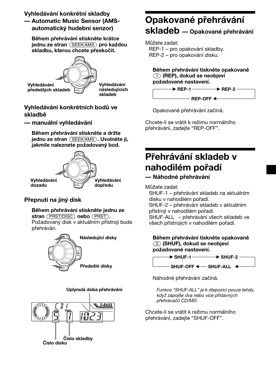 25 opakované přehrávání skladeb, Přehrávání skladeb v nahodilém pořadí | Sony XR-4200R User Manual | Page 55 / 152