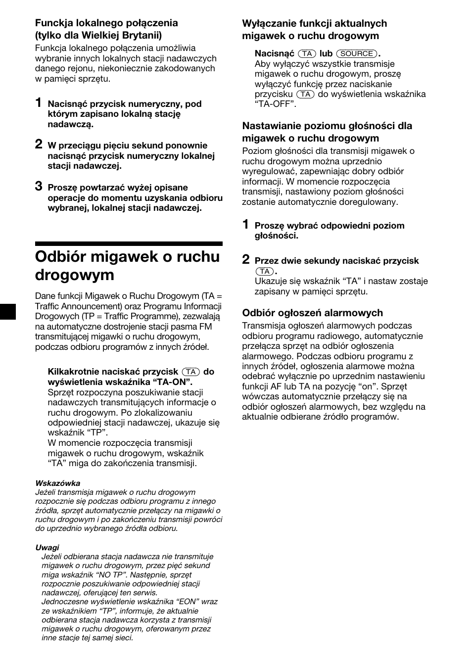 Odbiór migawek o ruchu drogowym | Sony XR-4200R User Manual | Page 76 / 152