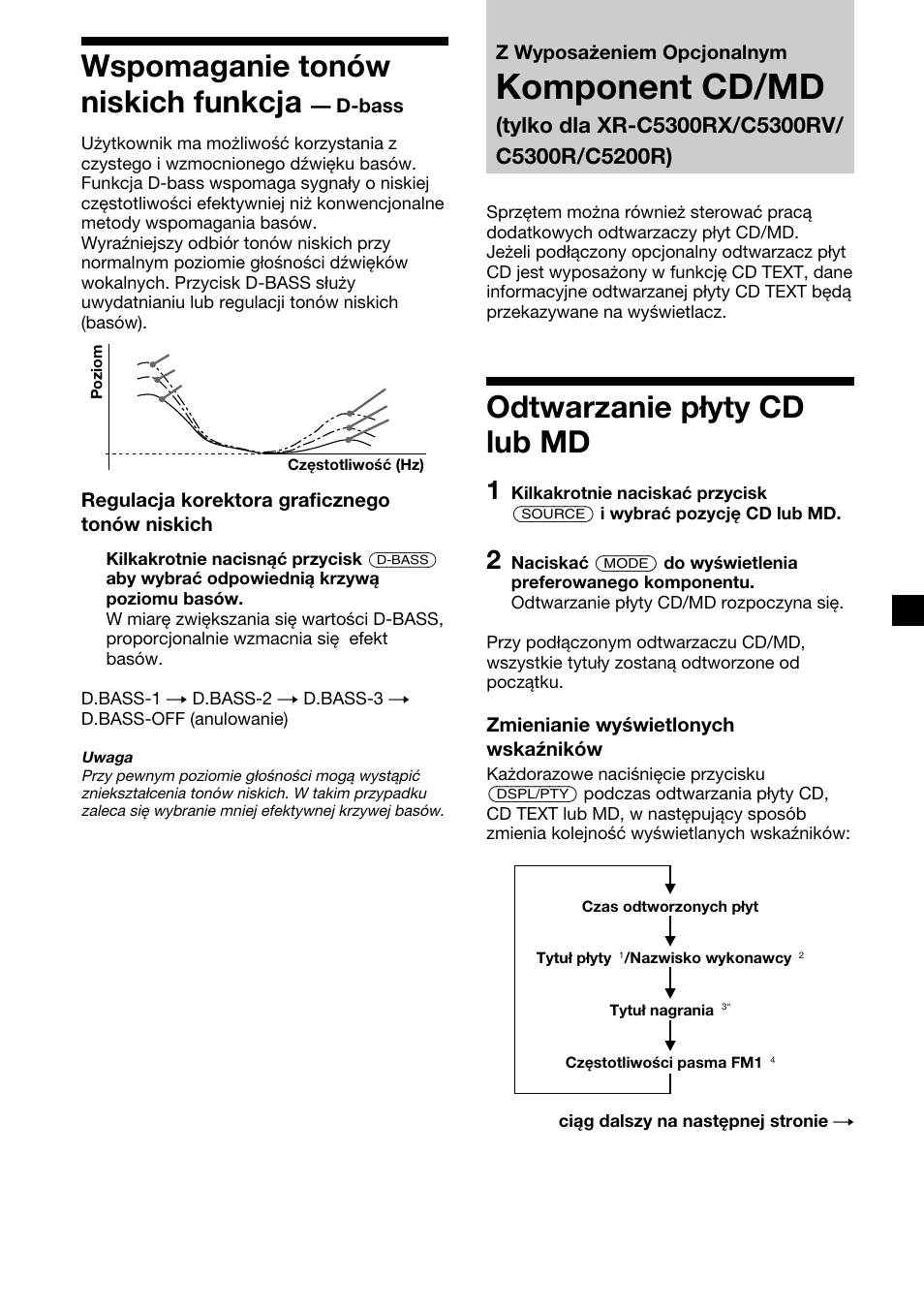 Komponent cd/md, Wspomaganie tonów niskich funkcja, Odtwarzanie płyty cd lub md | Sony XR-4200R User Manual | Page 83 / 152