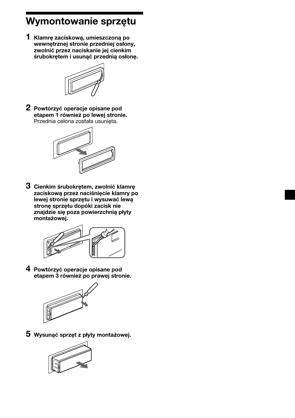 27 wymontowanie sprzętu | Sony XR-4200R User Manual | Page 87 / 152