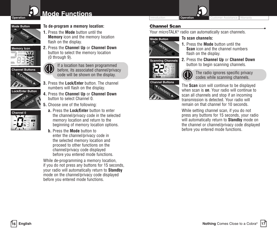 Mode functions | Cobra Electronics LI 6000WXC User Manual | Page 12 / 19