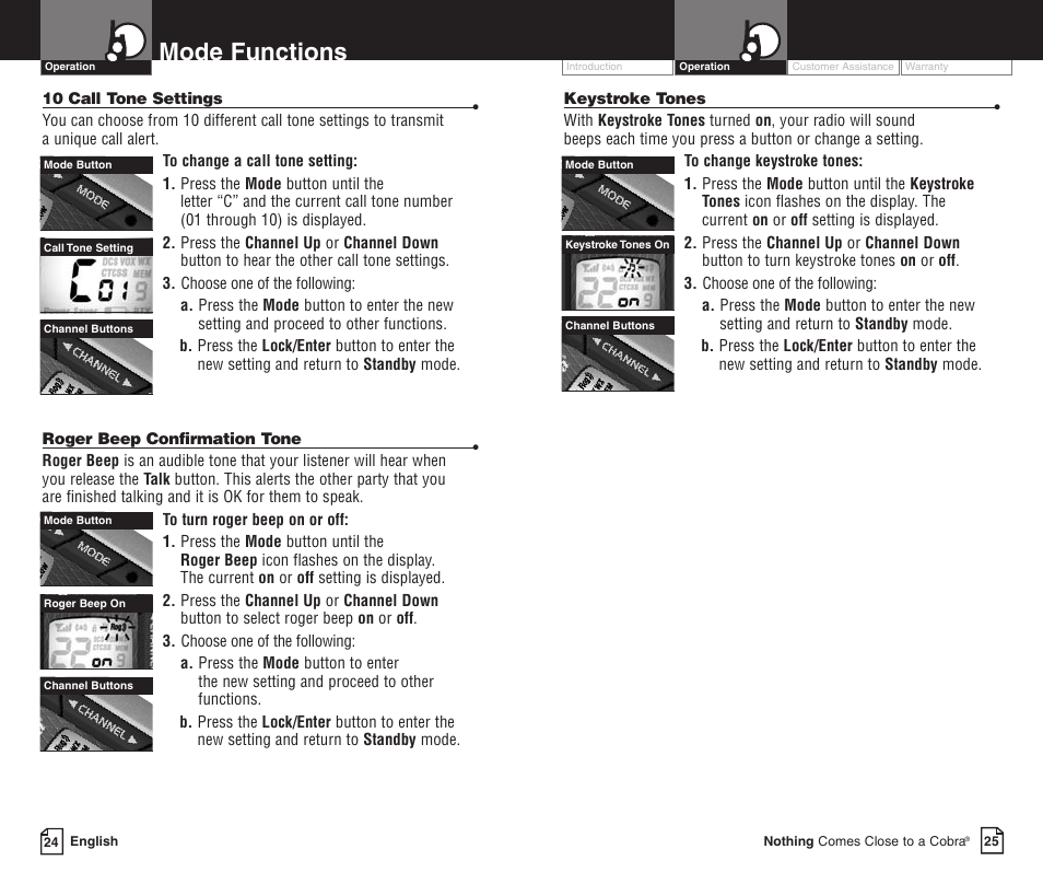 Mode functions | Cobra Electronics LI 6000WXC User Manual | Page 16 / 19