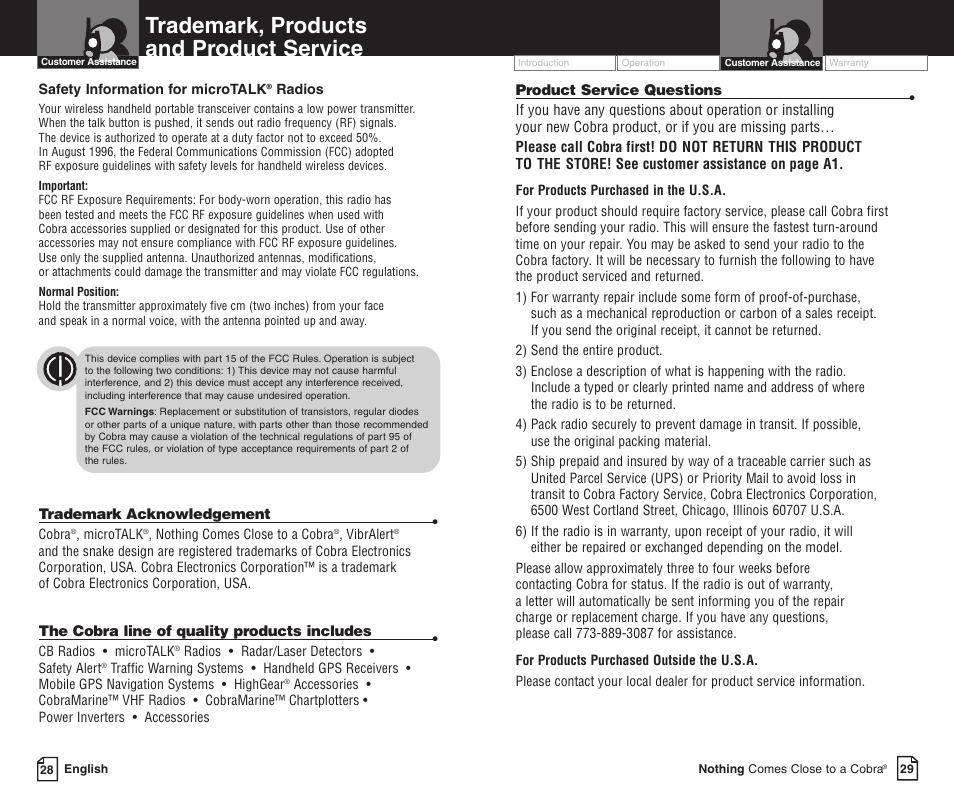 Trademark, products and product service | Cobra Electronics LI 6000WXC User Manual | Page 18 / 19