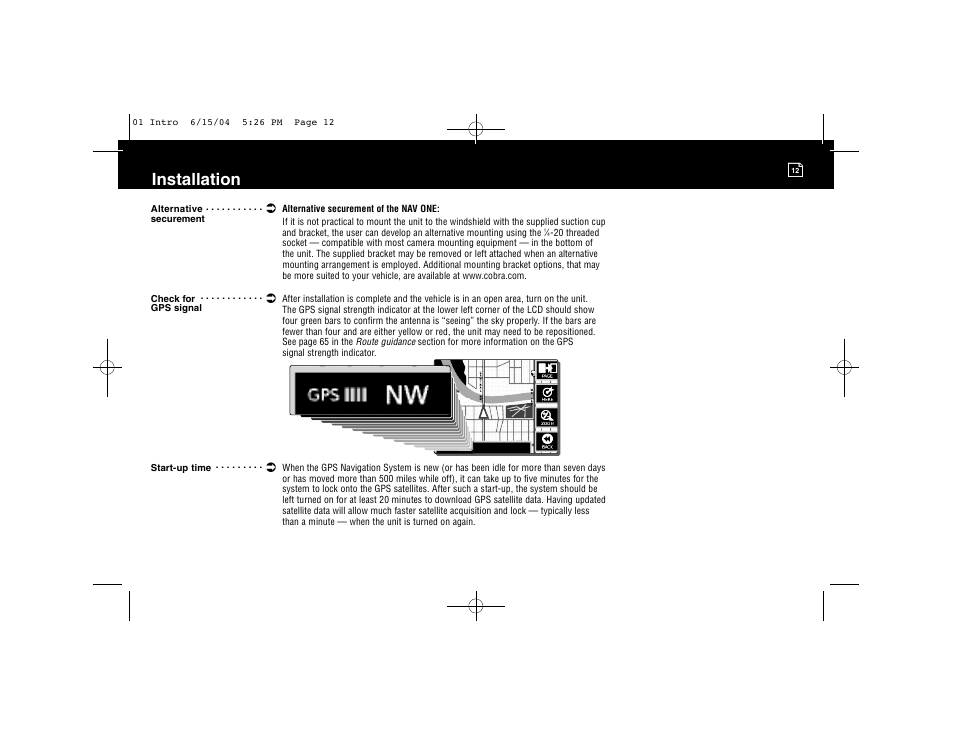 Installation | Cobra Electronics 2000 User Manual | Page 13 / 105