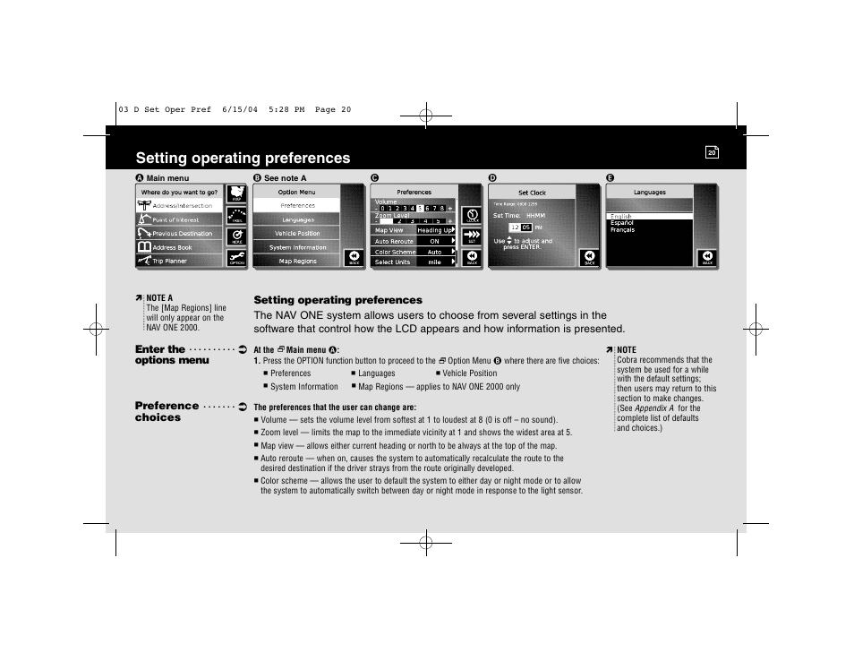 Setting operating preferences | Cobra Electronics 2000 User Manual | Page 21 / 105