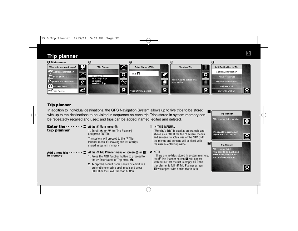 Trip planner | Cobra Electronics 2000 User Manual | Page 47 / 105