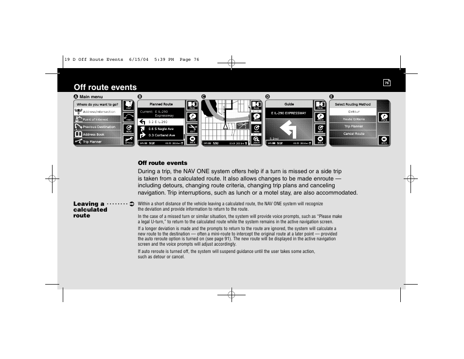 Off route events | Cobra Electronics 2000 User Manual | Page 67 / 105