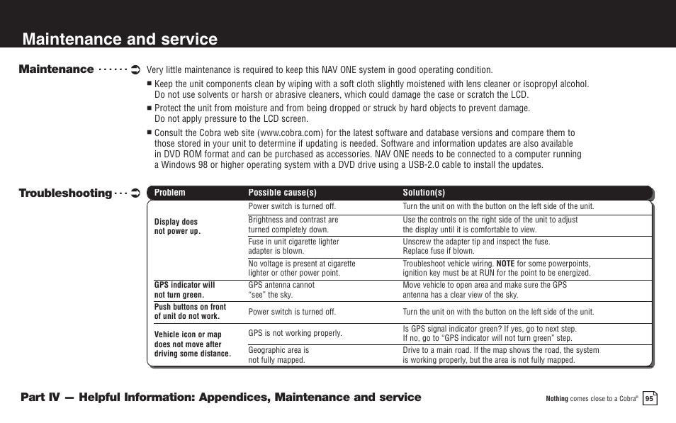 Maintenance and service | Cobra Electronics 2000 User Manual | Page 90 / 105