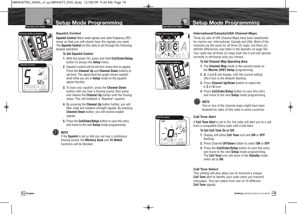 Setup mode programming | Cobra Electronics MRHH475FLTBTEU User Manual | Page 12 / 33
