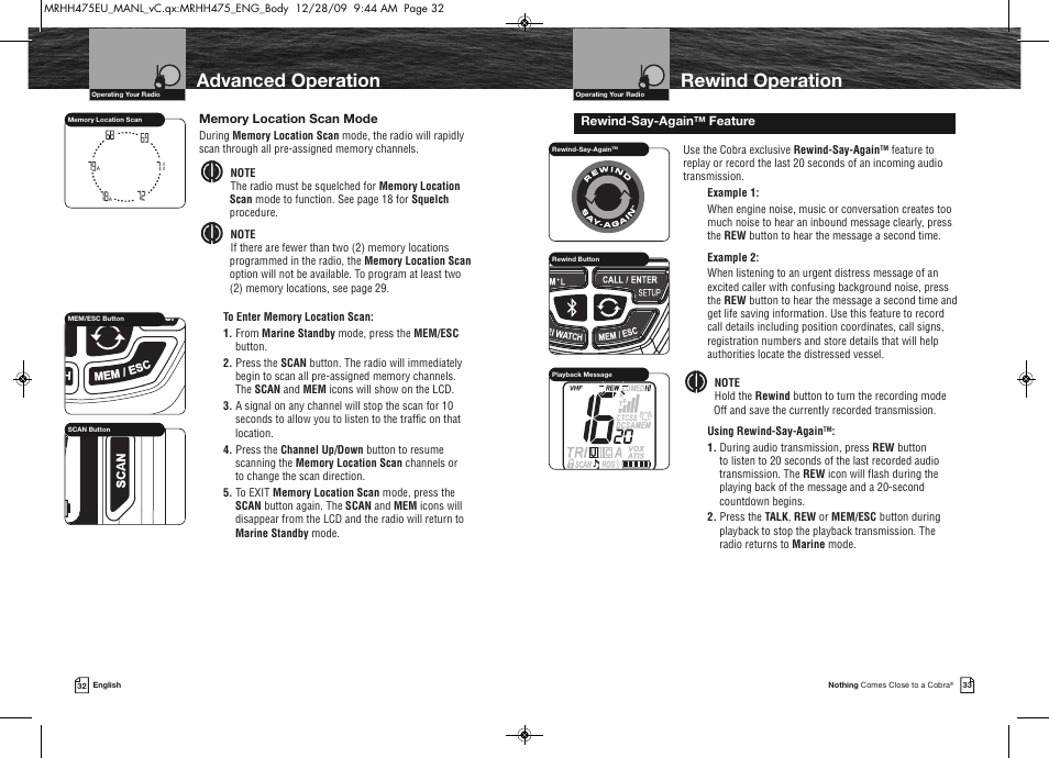 Rewind operation, Advanced operation | Cobra Electronics MRHH475FLTBTEU User Manual | Page 19 / 33