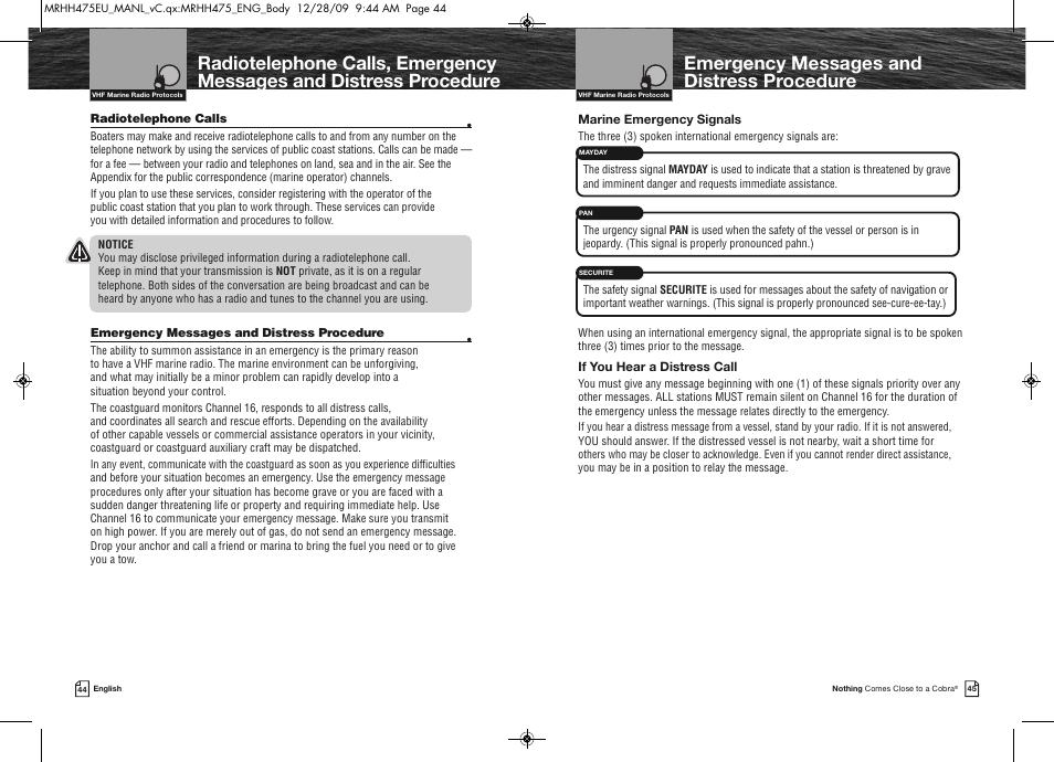 Emergency messages and distress procedure | Cobra Electronics MRHH475FLTBTEU User Manual | Page 25 / 33