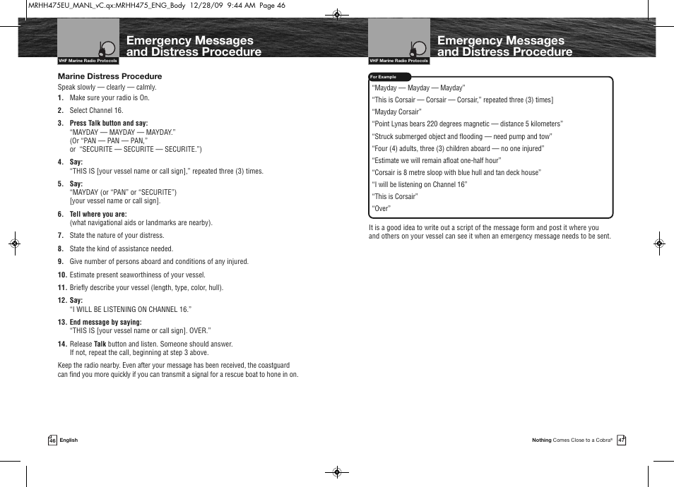 Emergency messages and distress procedure | Cobra Electronics MRHH475FLTBTEU User Manual | Page 26 / 33