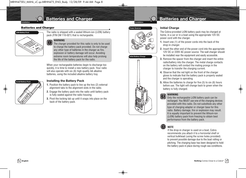 Batteries and charger | Cobra Electronics MRHH475FLTBTEU User Manual | Page 7 / 33