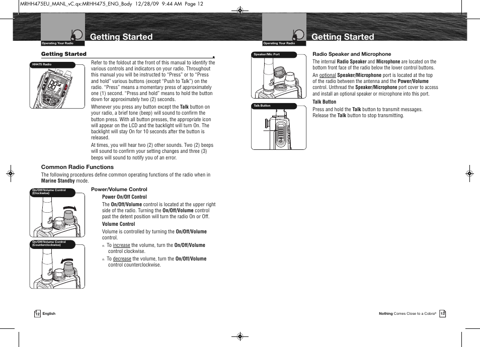 Getting started | Cobra Electronics MRHH475FLTBTEU User Manual | Page 9 / 33