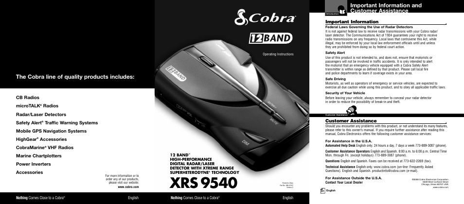 Cobra Electronics XRS 9540 User Manual | 15 pages
