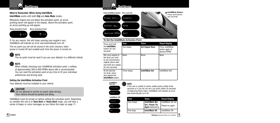 Settings | Cobra Electronics XRS 9540 User Manual | Page 8 / 15