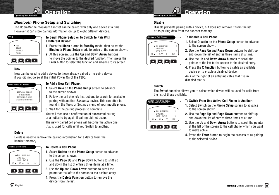 Product features, Operation, Bluetooth phone setup and switching | Cobra Electronics MR F300BT User Manual | Page 10 / 15
