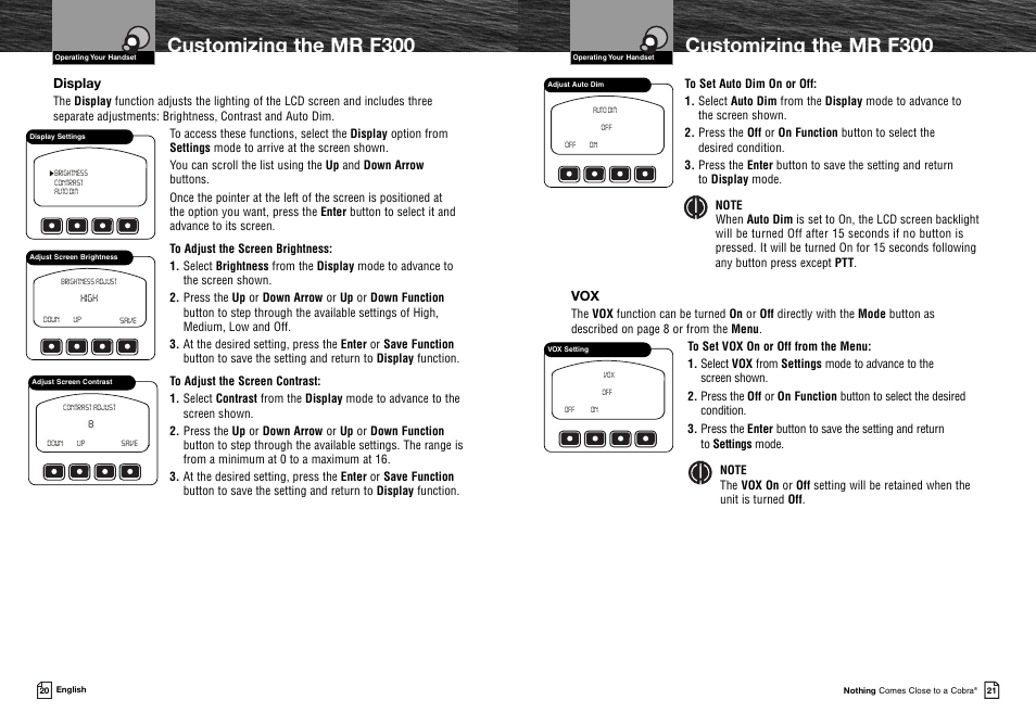 Customizing the mr f300, Display | Cobra Electronics MR F300BT User Manual | Page 13 / 15