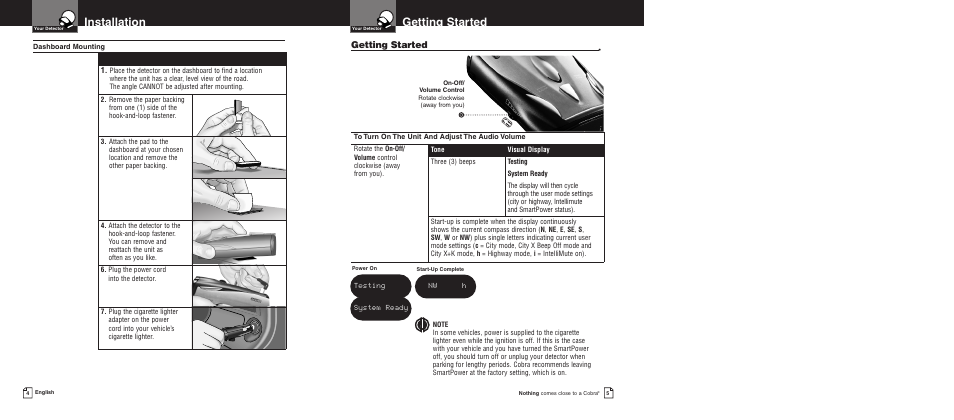 Getting started, Installation | Cobra Electronics Pro 9680 User Manual | Page 5 / 22