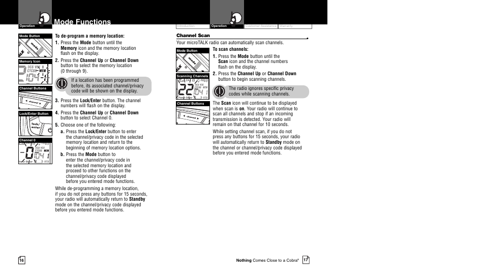 Mode functions | Cobra Electronics CXR700 User Manual | Page 11 / 17