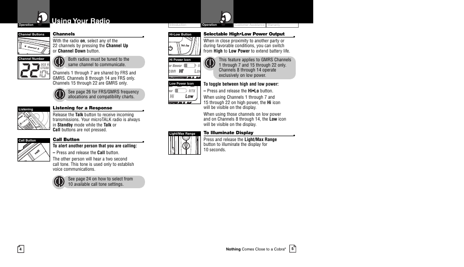 Using your radio | Cobra Electronics CXR700 User Manual | Page 5 / 17