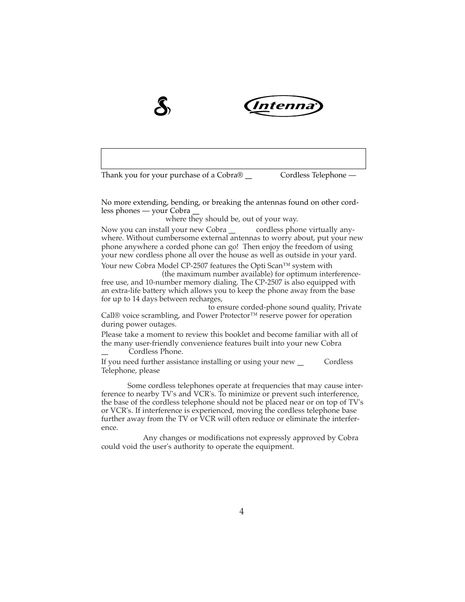 Cobra, Introduction, How to use your cordless telephone model cp-2507 | Cobra Electronics CP-2507 User Manual | Page 5 / 20