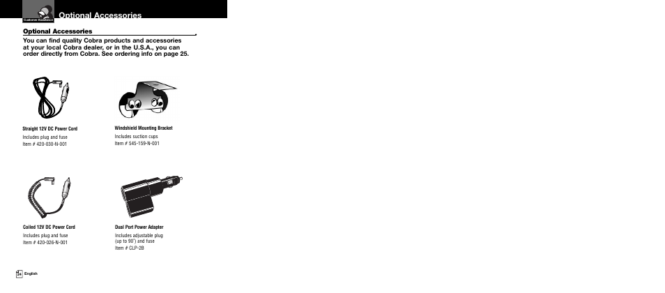 Optional accessories | Cobra Electronics XRS 9445 User Manual | Page 15 / 15