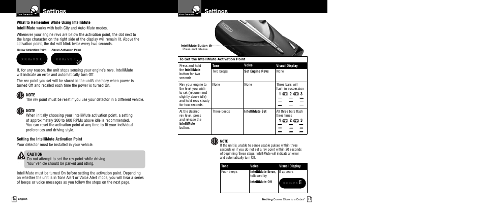 Settings, Appears | Cobra Electronics XRS 9445 User Manual | Page 8 / 15