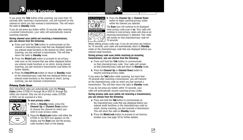 Mode functions | Cobra Electronics CXT400 User Manual | Page 11 / 15