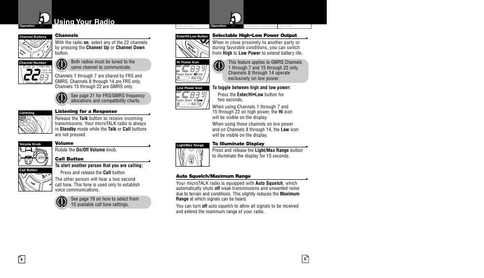 Using your radio | Cobra Electronics CXT400 User Manual | Page 5 / 15