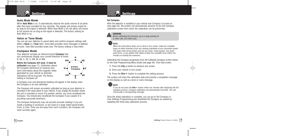 Settings | Cobra Electronics XRS 9930 User Manual | Page 11 / 21