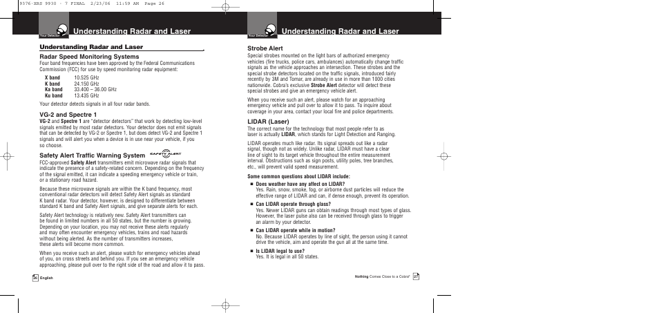 Understanding radar and laser | Cobra Electronics XRS 9930 User Manual | Page 16 / 21