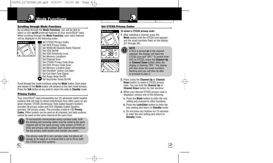 Mode functions | Cobra Electronics LI 7200WX User Manual | Page 7 / 17