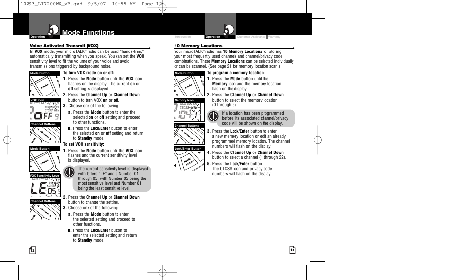 Mode functions | Cobra Electronics LI 7200WX User Manual | Page 9 / 17
