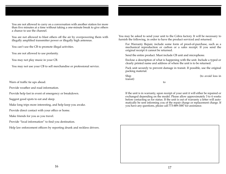 Appendix (cont.), If you think you need service | Cobra Electronics 25 LTD ST User Manual | Page 10 / 11