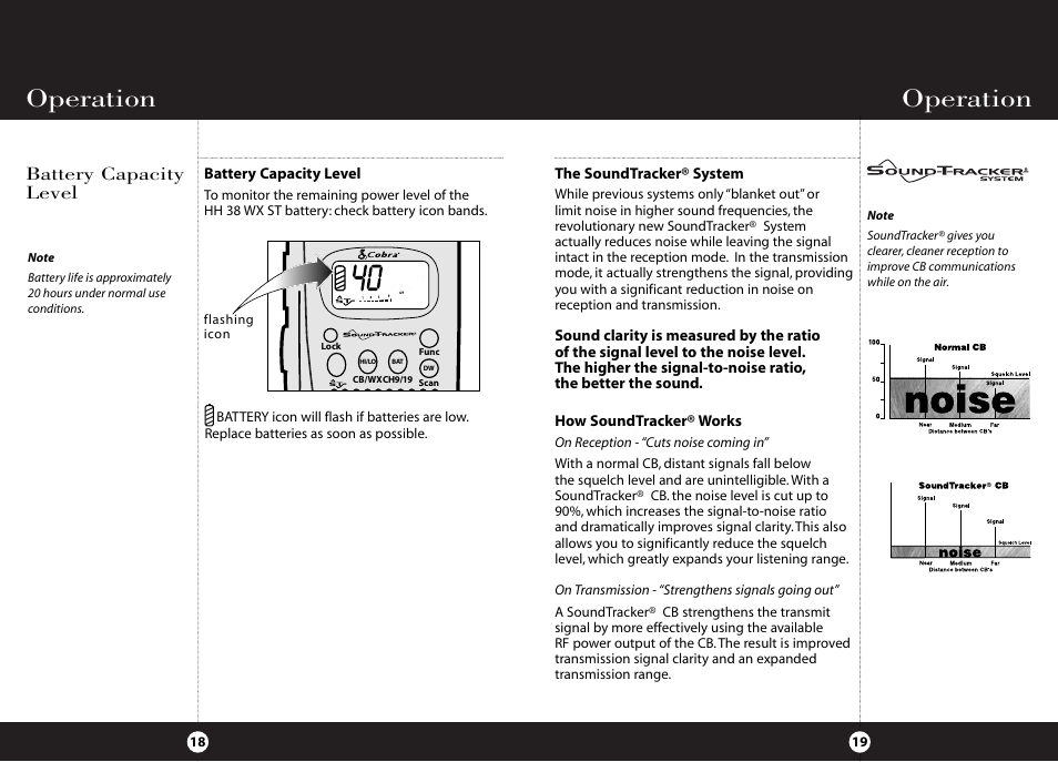 Operation, Battery capacity level | Cobra Electronics HH 38 WX ST User Manual | Page 13 / 23