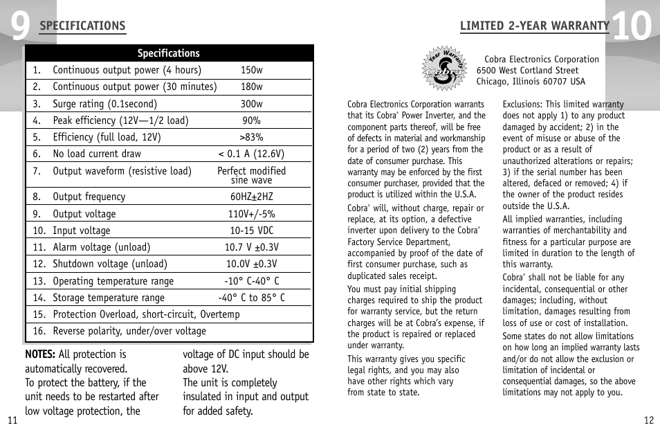 Cobra Electronics CPI 150 User Manual | Page 9 / 10