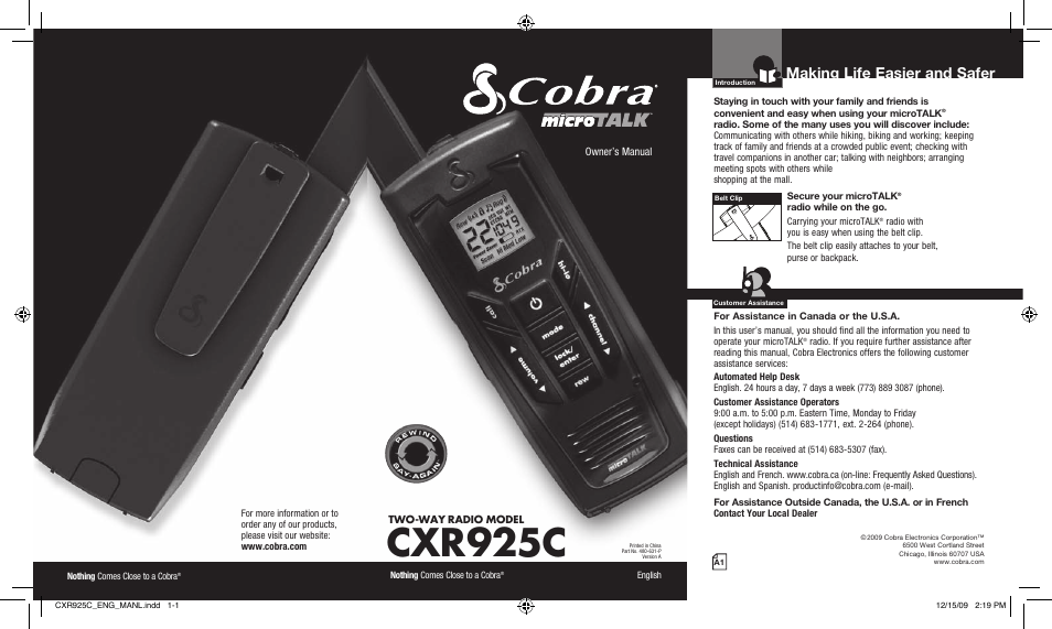 Cobra Electronics MICROTALK CXR925C User Manual | 18 pages