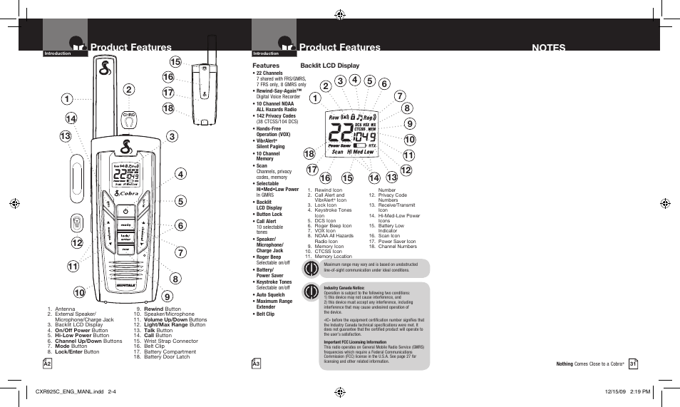 Product features | Cobra Electronics MICROTALK CXR925C User Manual | Page 2 / 18