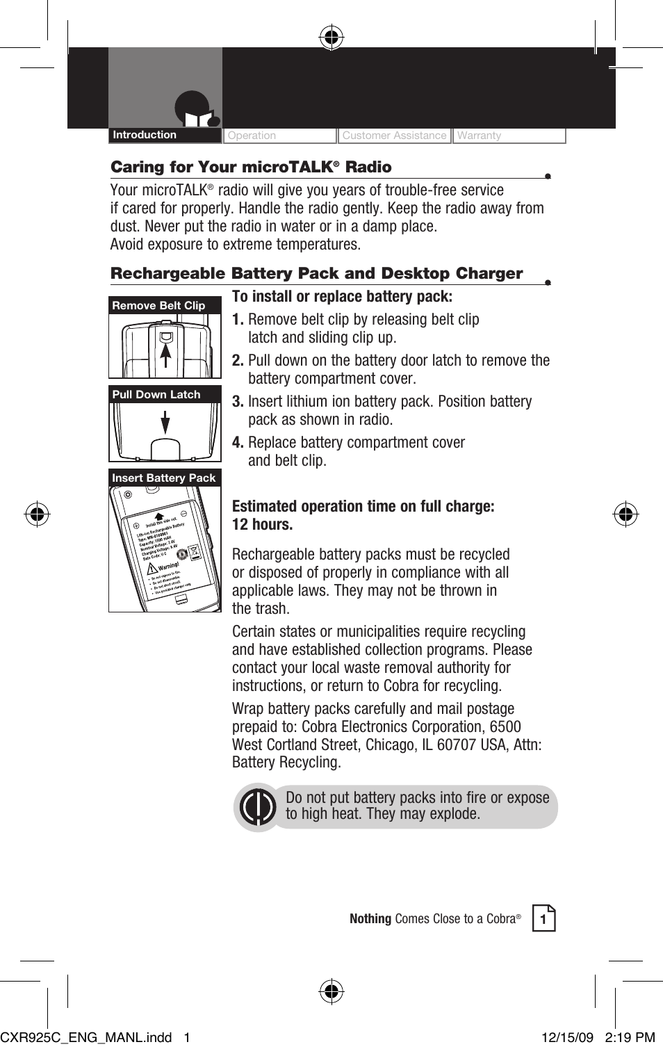 Cobra Electronics MICROTALK CXR925C User Manual | Page 3 / 18