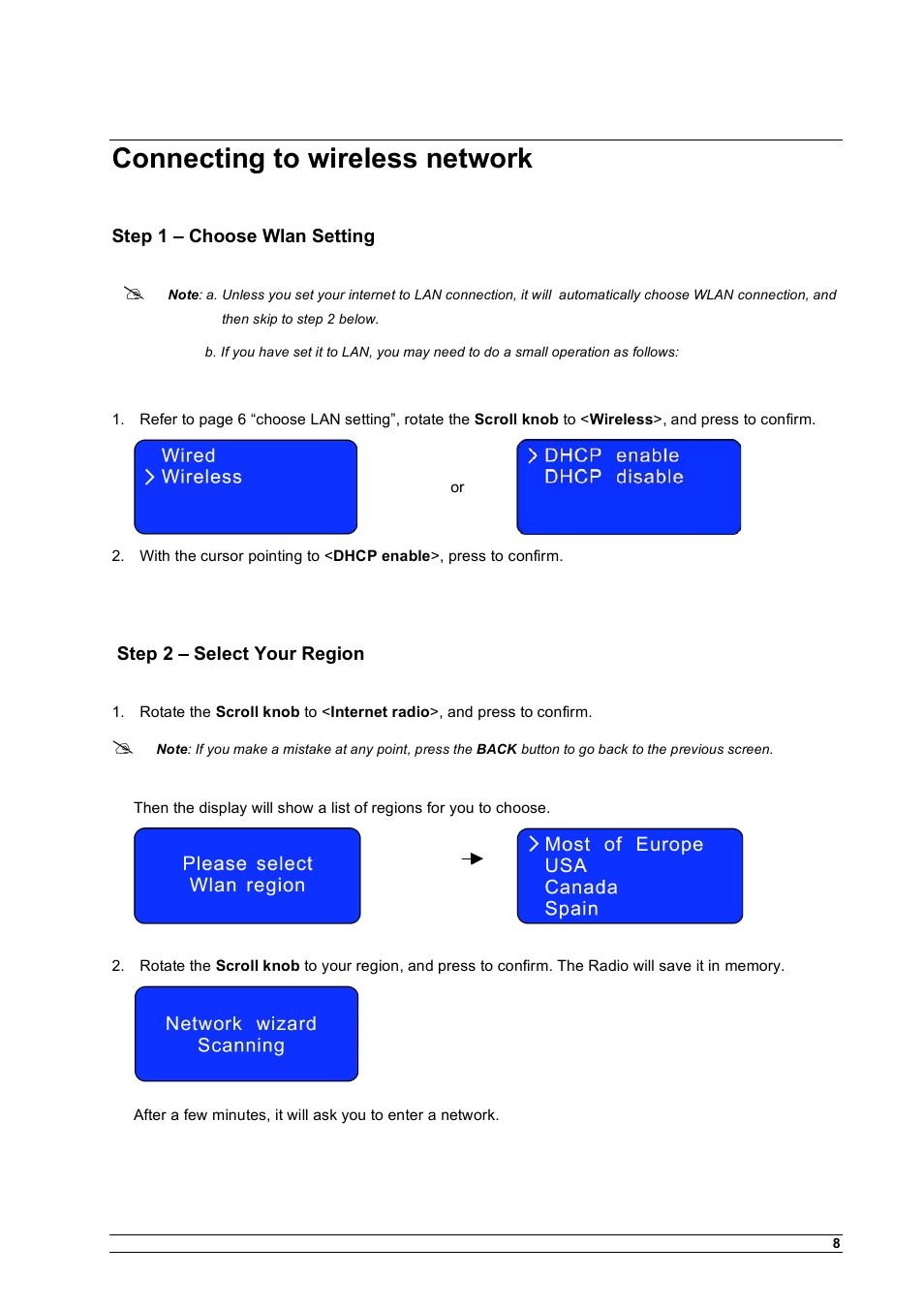 Connecting to wireless network | Cobra Electronics CIR 1000 A User Manual | Page 11 / 35