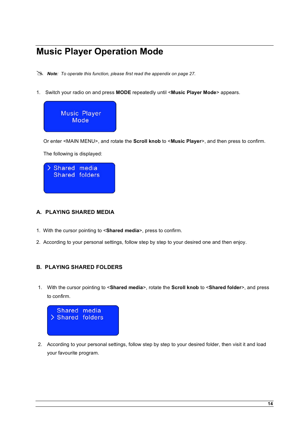 Music player operation mode | Cobra Electronics CIR 1000 A User Manual | Page 17 / 35