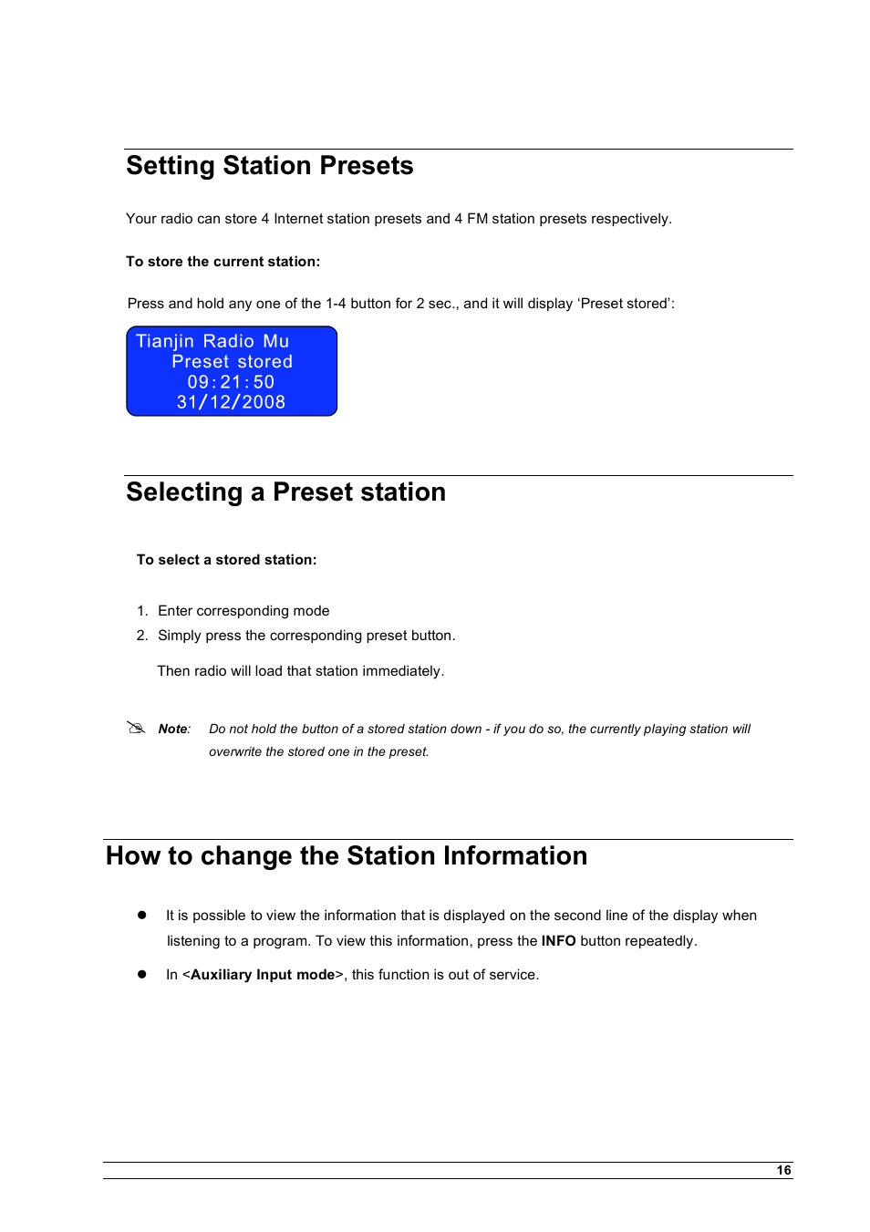 Setting station presets, Selecting a preset station, How to change the station information | Cobra Electronics CIR 1000 A User Manual | Page 19 / 35