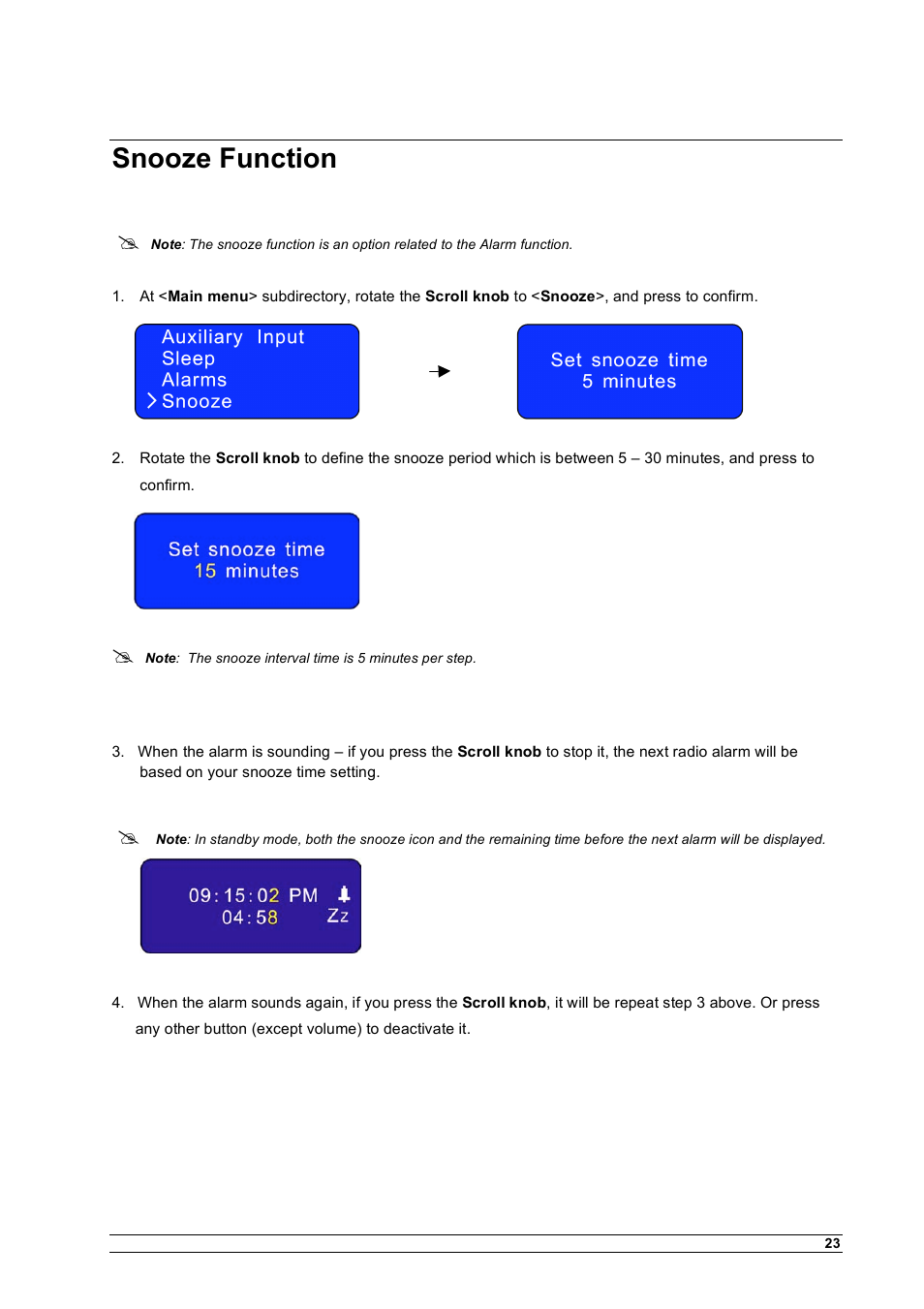 Snooze function | Cobra Electronics CIR 1000 A User Manual | Page 26 / 35