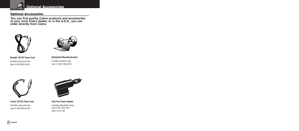 Optional accessories | Cobra Electronics XRS 9675 User Manual | Page 21 / 21