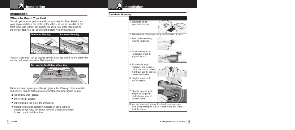 Installation, Where to mount your unit | Cobra Electronics XRS 9675 User Manual | Page 4 / 21