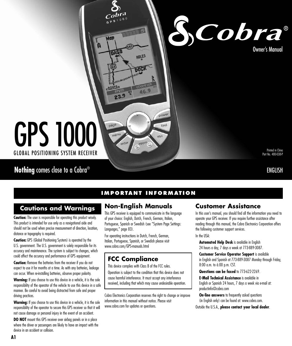 Cobra Electronics GPS 1000 User Manual | 104 pages