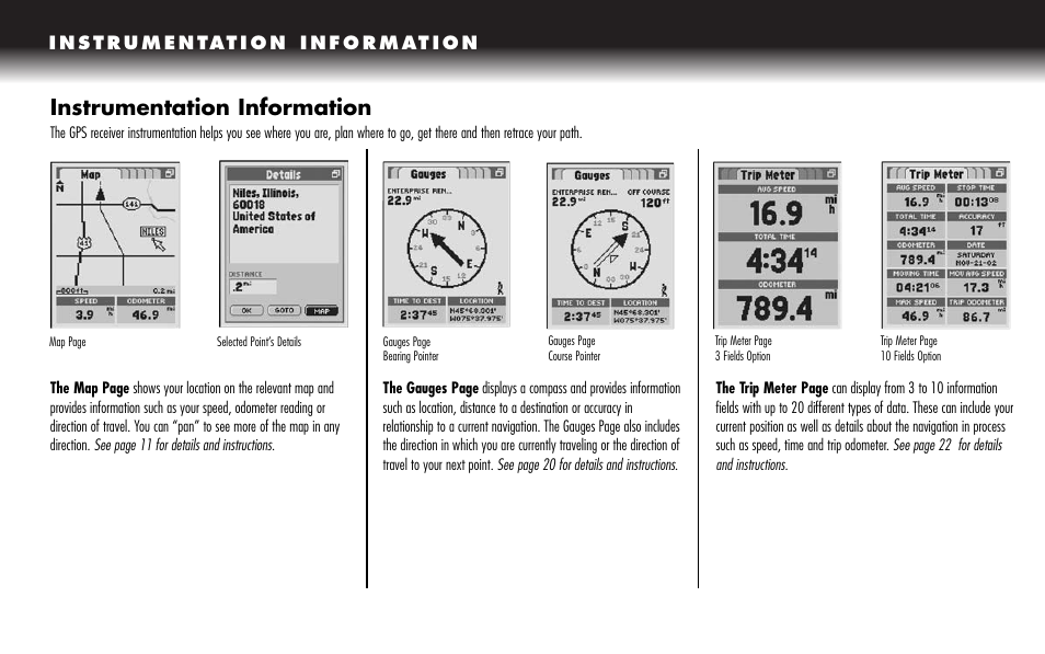 Instrumentation information | Cobra Electronics GPS 1000 User Manual | Page 12 / 104