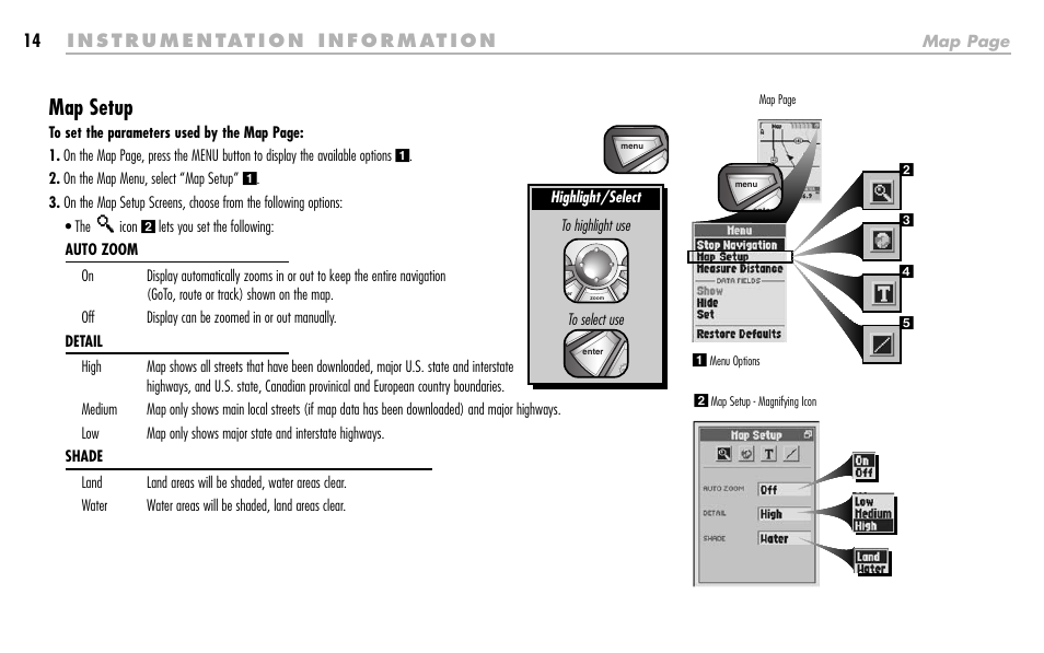 Map setup | Cobra Electronics GPS 1000 User Manual | Page 16 / 104