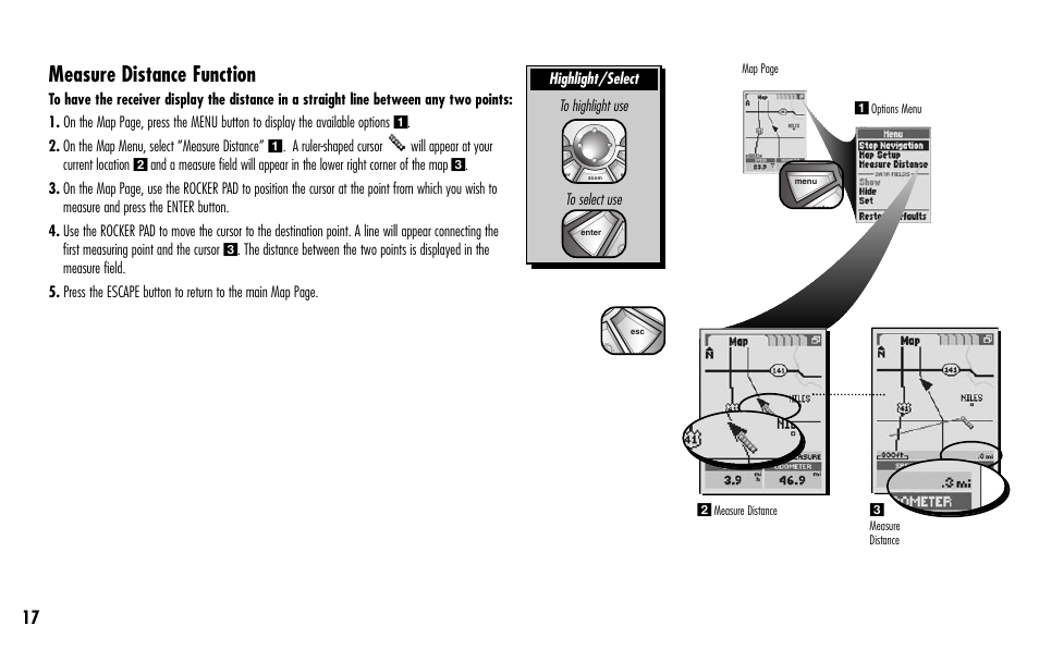 Measure distance function | Cobra Electronics GPS 1000 User Manual | Page 19 / 104